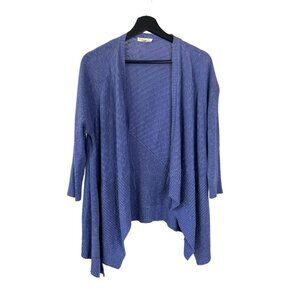 Eileen Fisher Blue Thick Ribbed Waterfall Open Front Cardigan Small